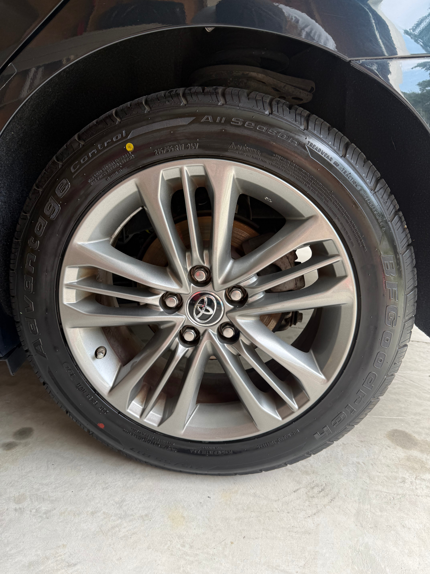 Toyota Camry wheel and tire after cleaning and dressing